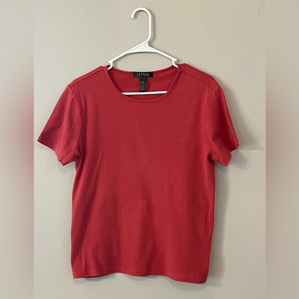 Lauren Ralph Lauren Womens T-Shirt Large Red Crew Neck Short Sleeve Knit